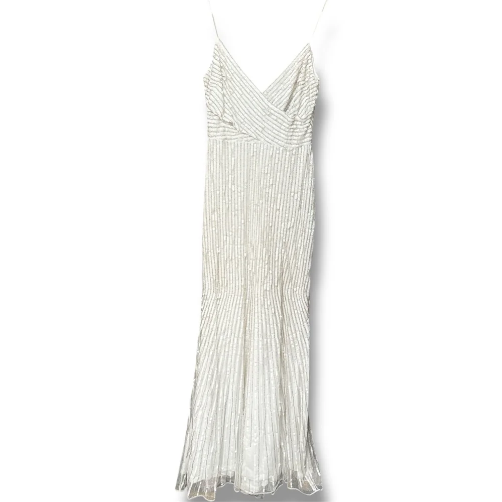 Sequin & Beaded White Embellished Mac Duggal Gown 10817 Dress - Picture 8 of 12